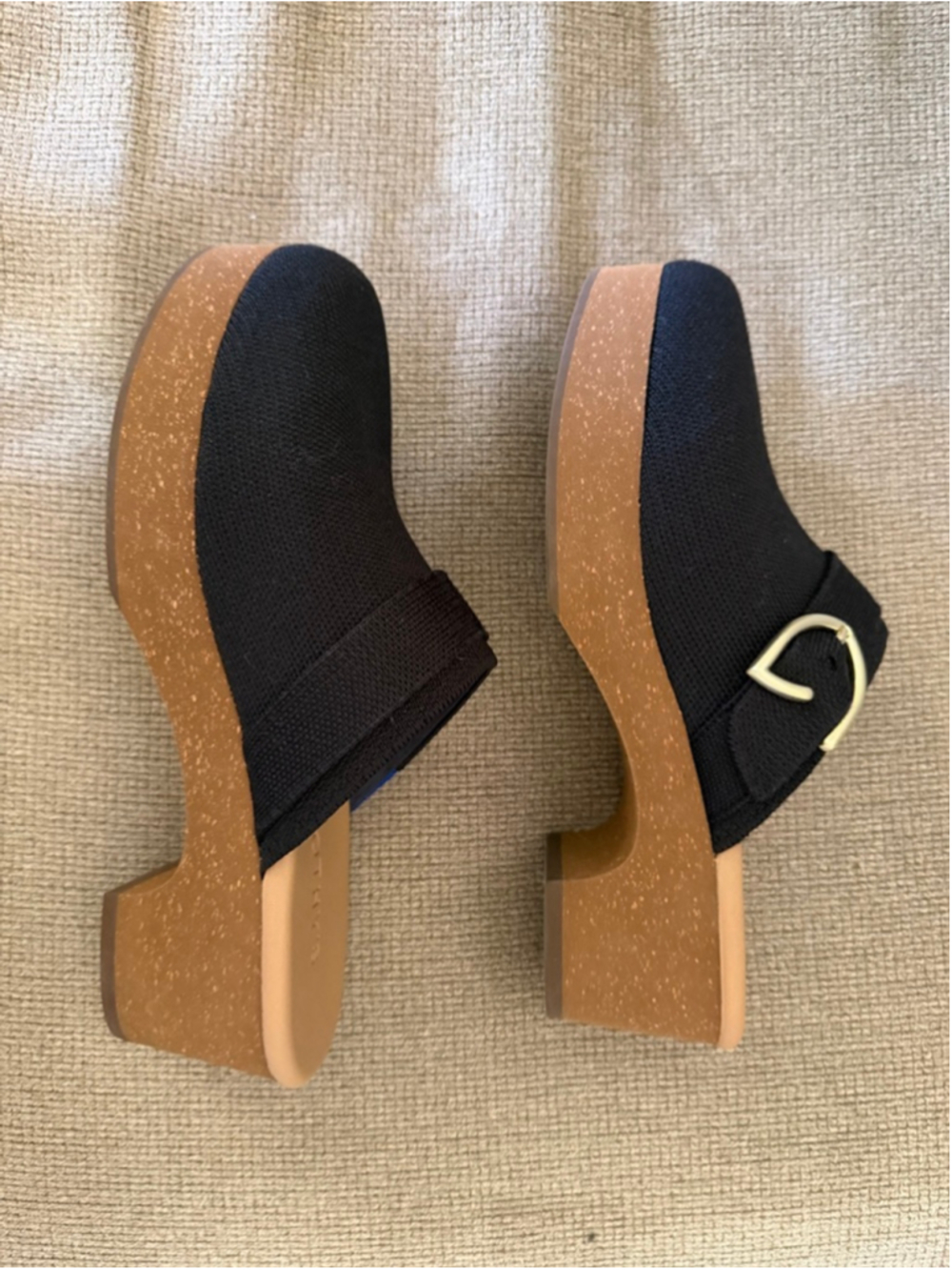 Women's Rothy's Black Knit Clogs with Brown Platform - Size 9 - Picture 5 of 7